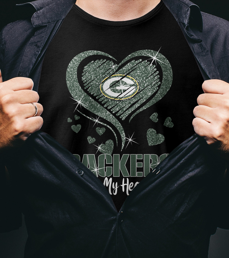 Packers In My Heart Green Bay Packers Heart Logo Sparkle Elements T-Shirt