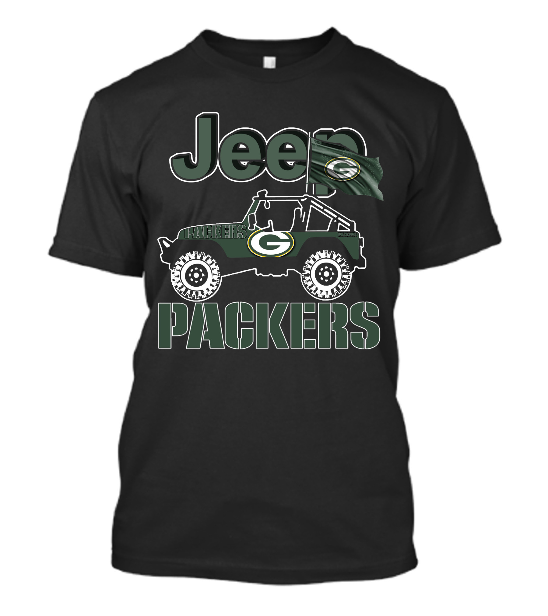 Jeep Packers Green Bay Logo With Flag T-Shirt