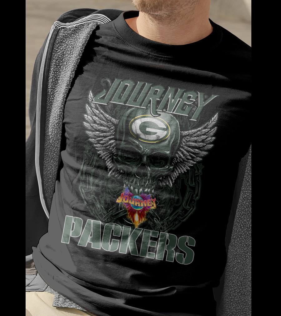 Journey Green Bay Packers Skull Wings Logo And Chains T-Shirt