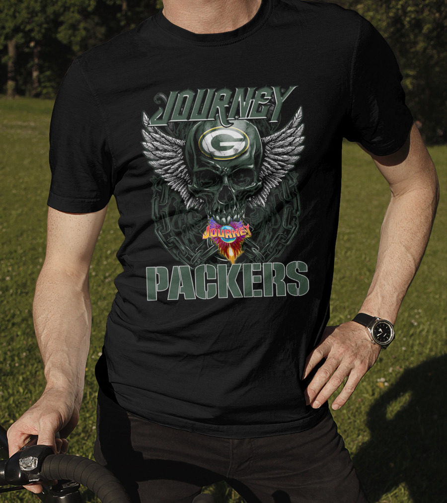 Journey Green Bay Packers Skull Wings Logo And Chains T-Shirt