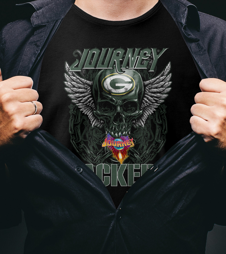 Journey Green Bay Packers Skull Wings Logo And Chains T-Shirt