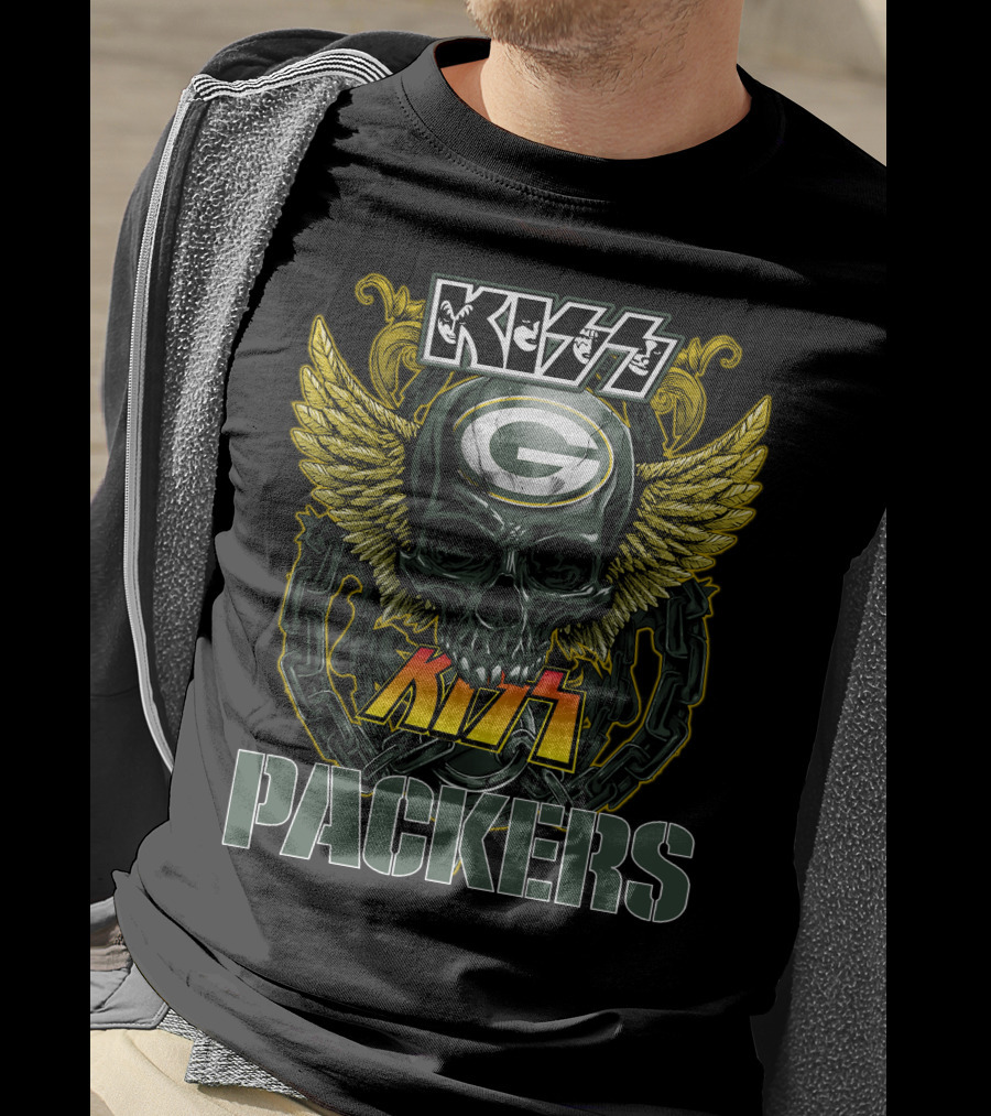 Kiss Green Bay Packers Skull Winged Helmet Packers T-Shirt