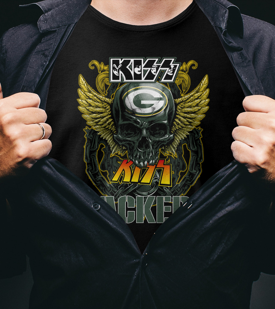 Kiss Green Bay Packers Skull Winged Helmet Packers T-Shirt