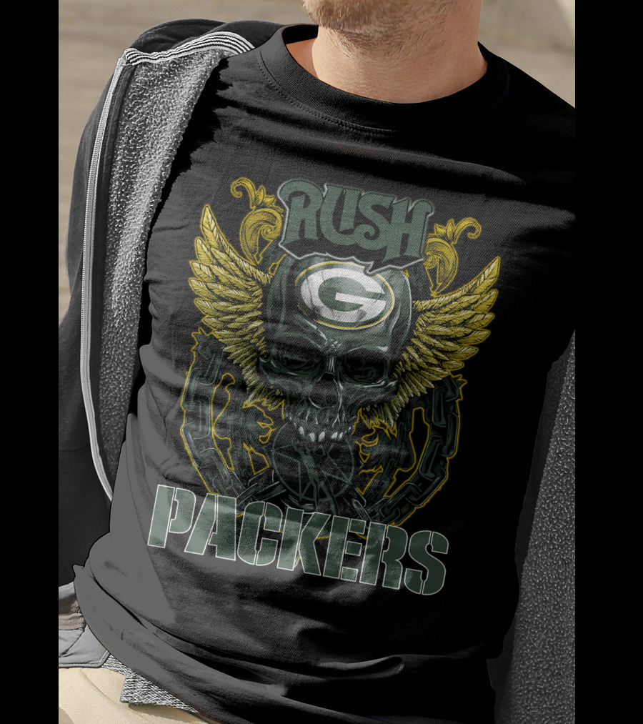 Rush Green Bay Packers Skull Wings Chain T-Shirt