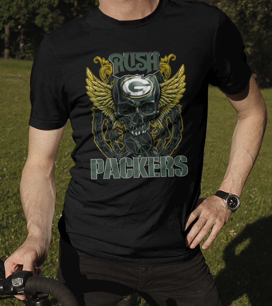 Rush Green Bay Packers Skull Wings Chain T-Shirt