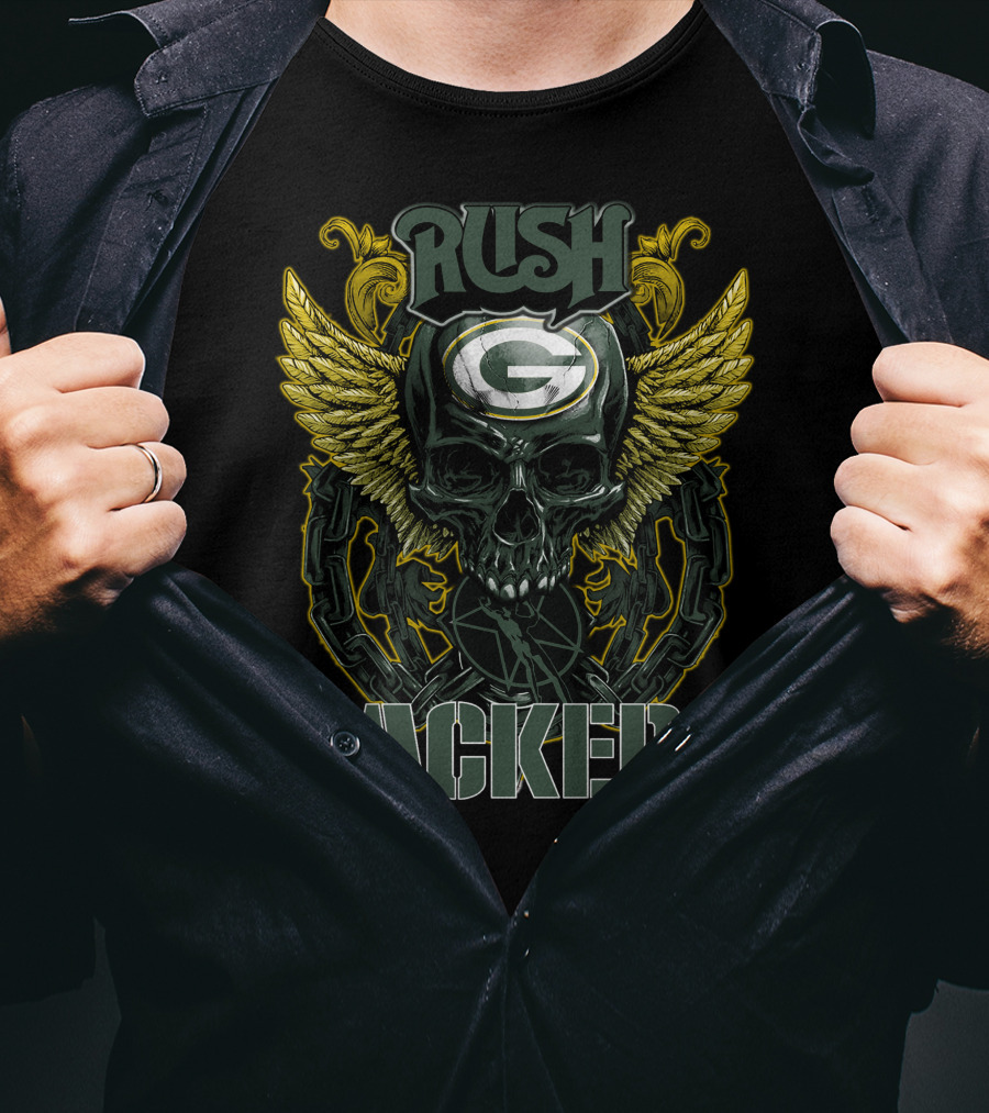 Rush Green Bay Packers Skull Wings Chain T-Shirt