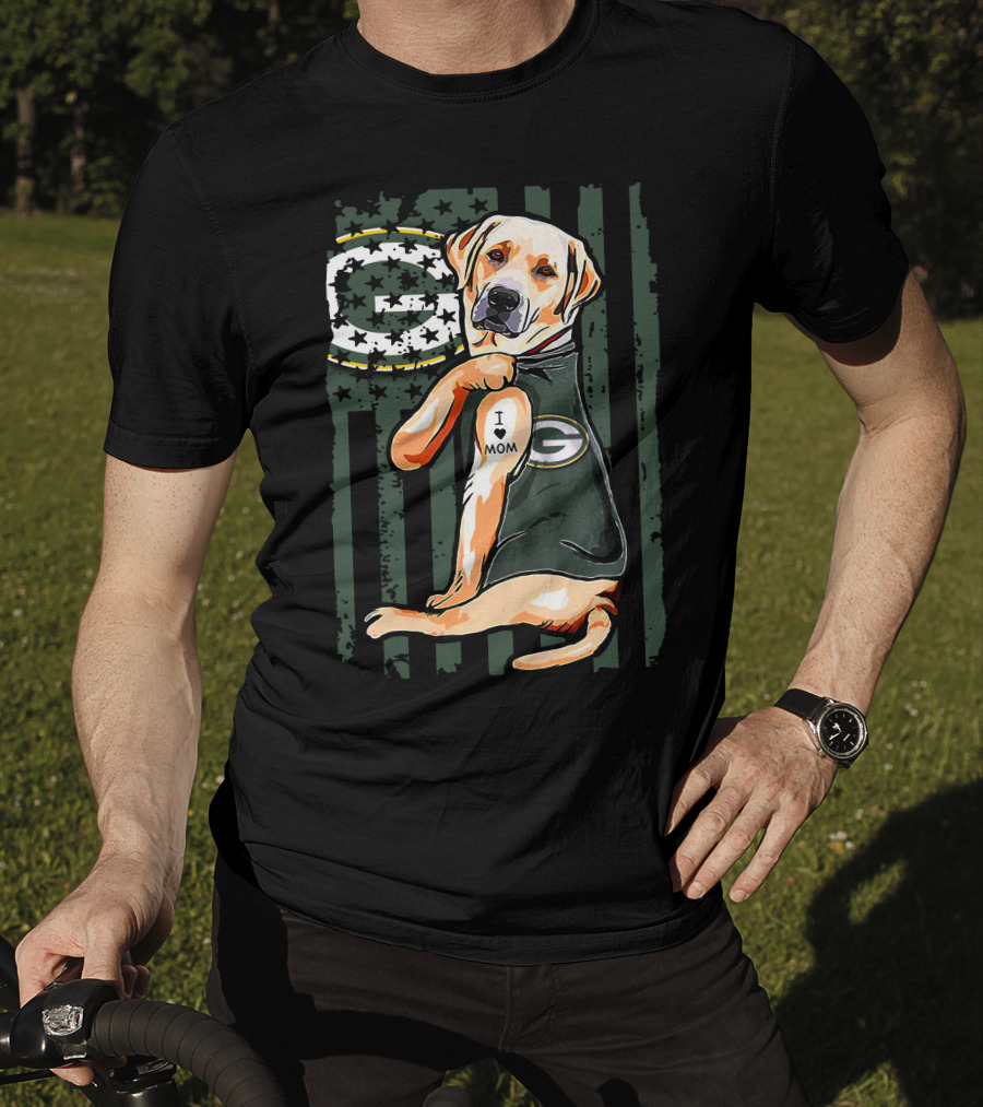 Labrador Retriever I Love Mom Green Bay Packers Fan T-Shirt