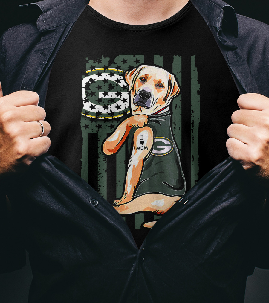 Labrador Retriever I Love Mom Green Bay Packers Fan T-Shirt