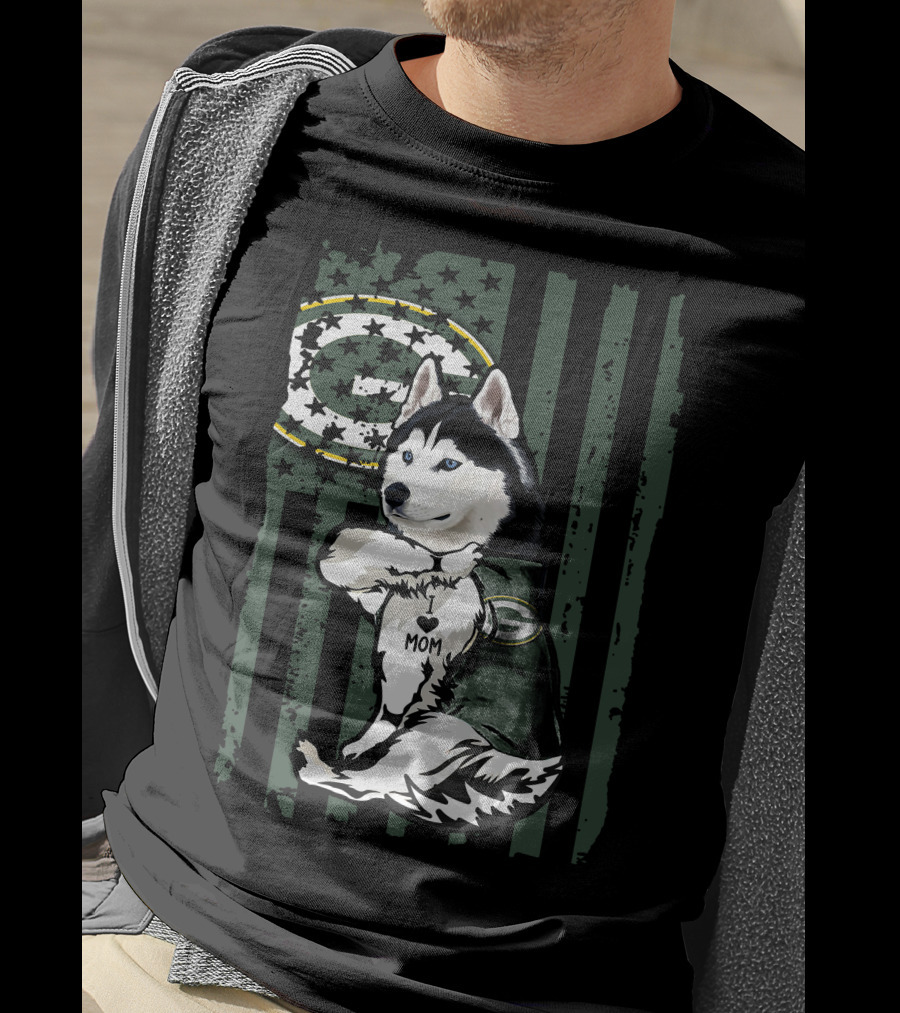 Siberian Husky Green Bay Packers I Love Mom T-Shirt