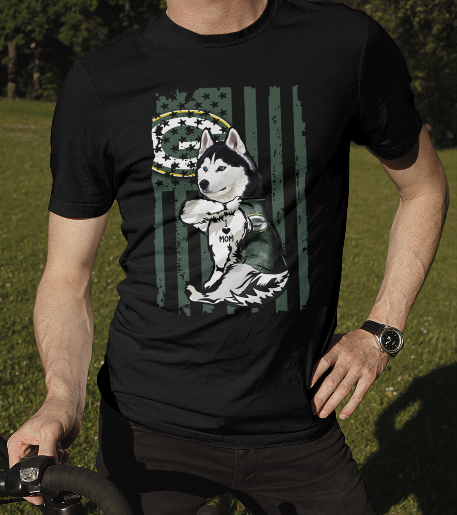 Siberian Husky Green Bay Packers I Love Mom T-Shirt