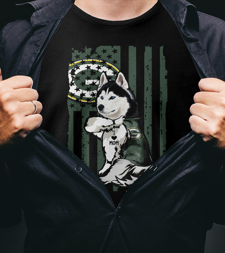 Siberian Husky Green Bay Packers I Love Mom T-Shirt