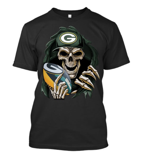Skull Holding Wilson Football Green Bay Packers T-Shirt