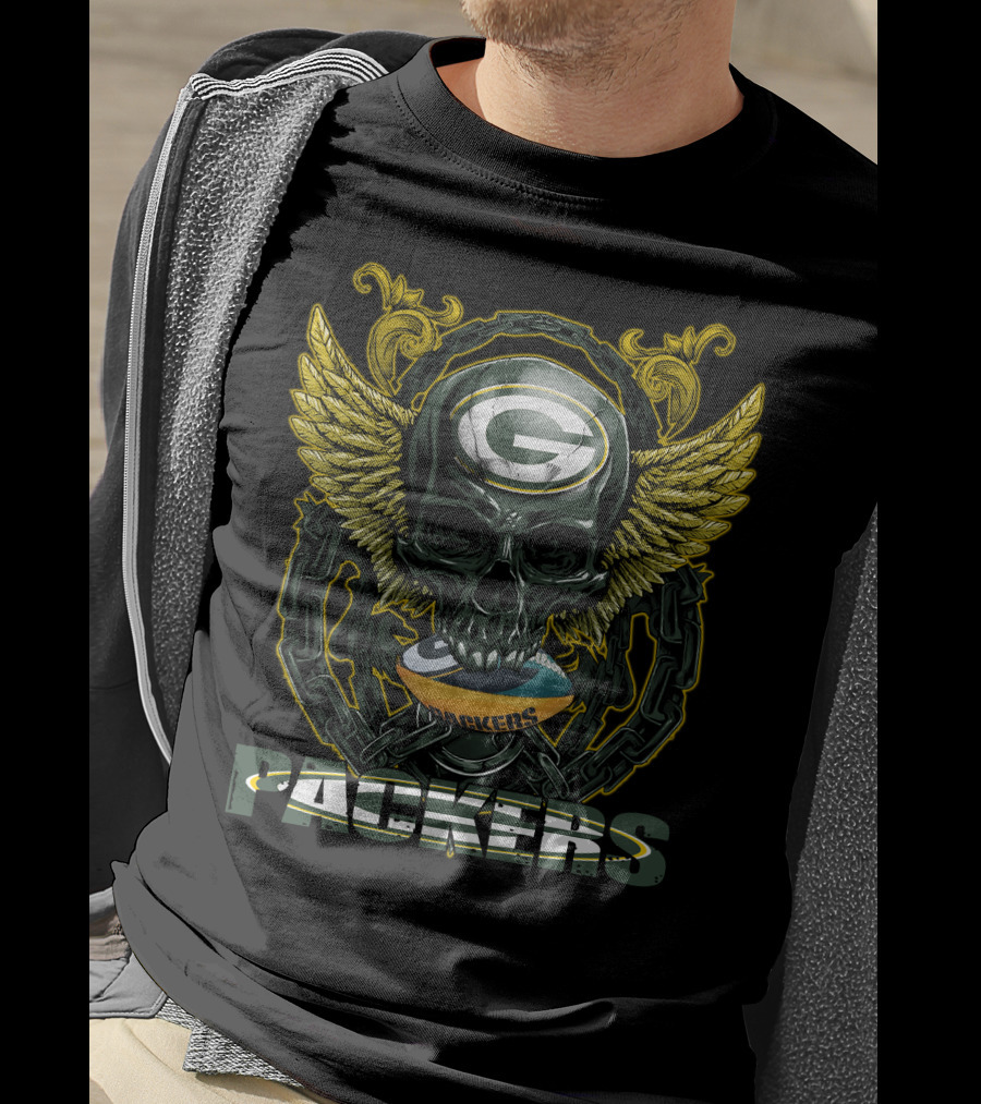 Packers Skull With Wings And Football Helmet T-Shirt