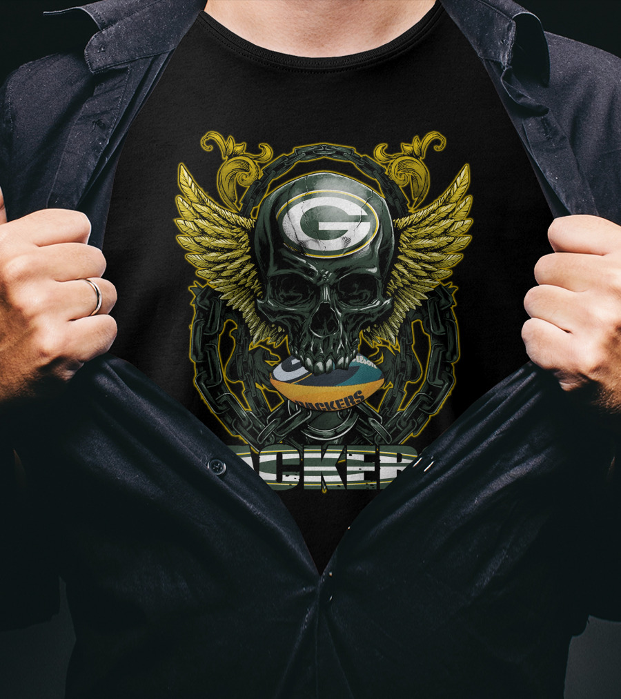 Packers Skull With Wings And Football Helmet T-Shirt