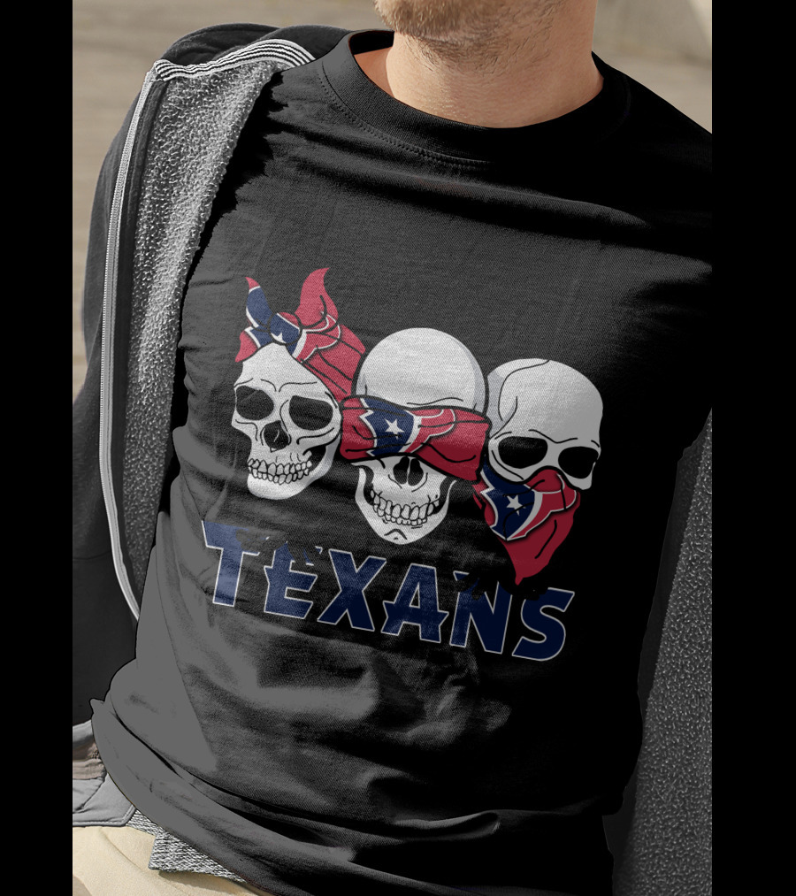 Texans Red White Blue Skull Bandana Trio T-Shirt