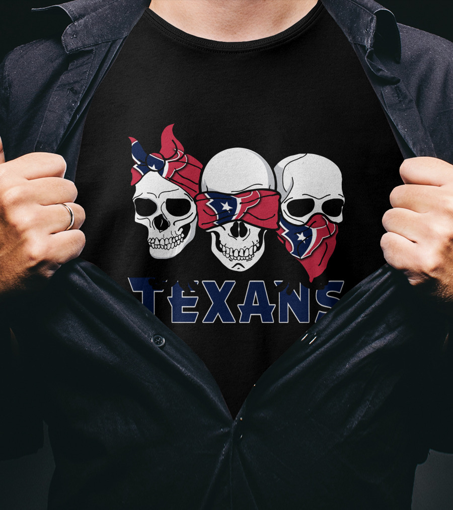 Texans Red White Blue Skull Bandana Trio T-Shirt