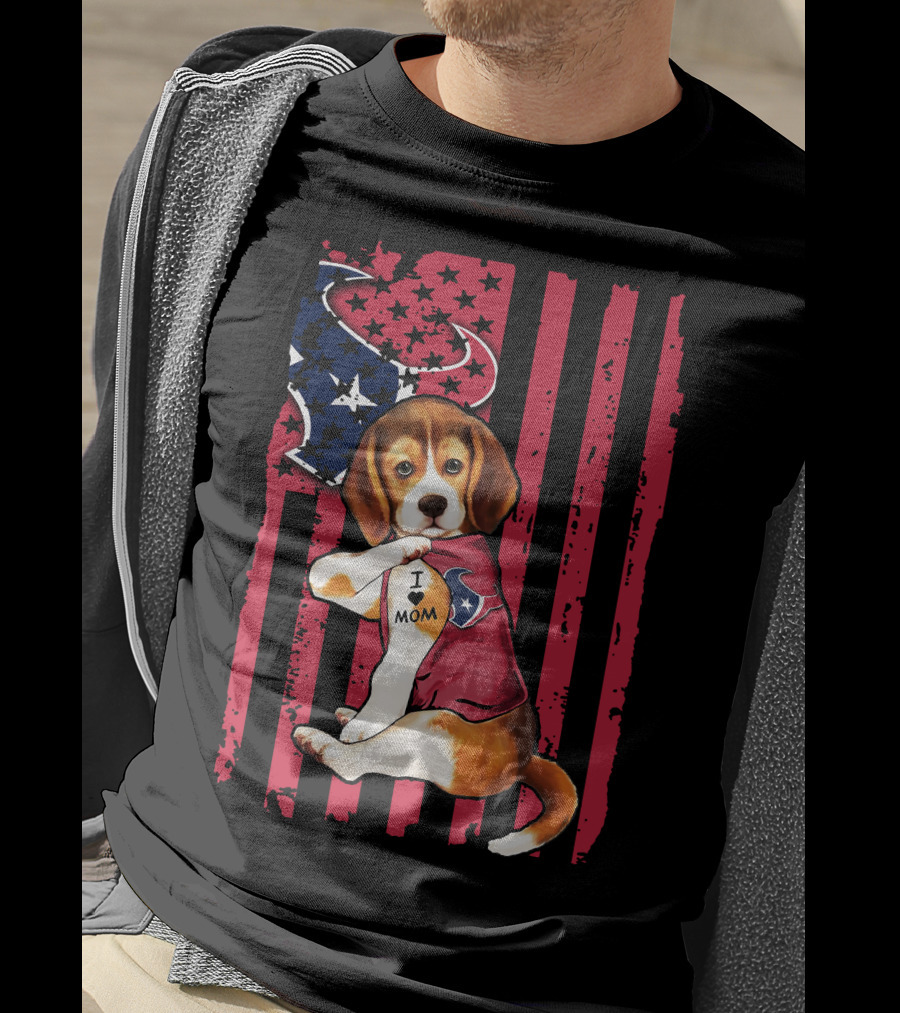 Beagle I Love Mom Houston Texans Stars And Stripes Flag T-Shirt