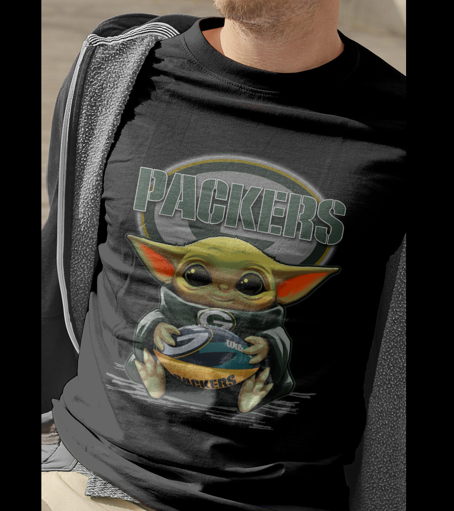 Packers Baby Yoda Holding Green Bay Football T-Shirt