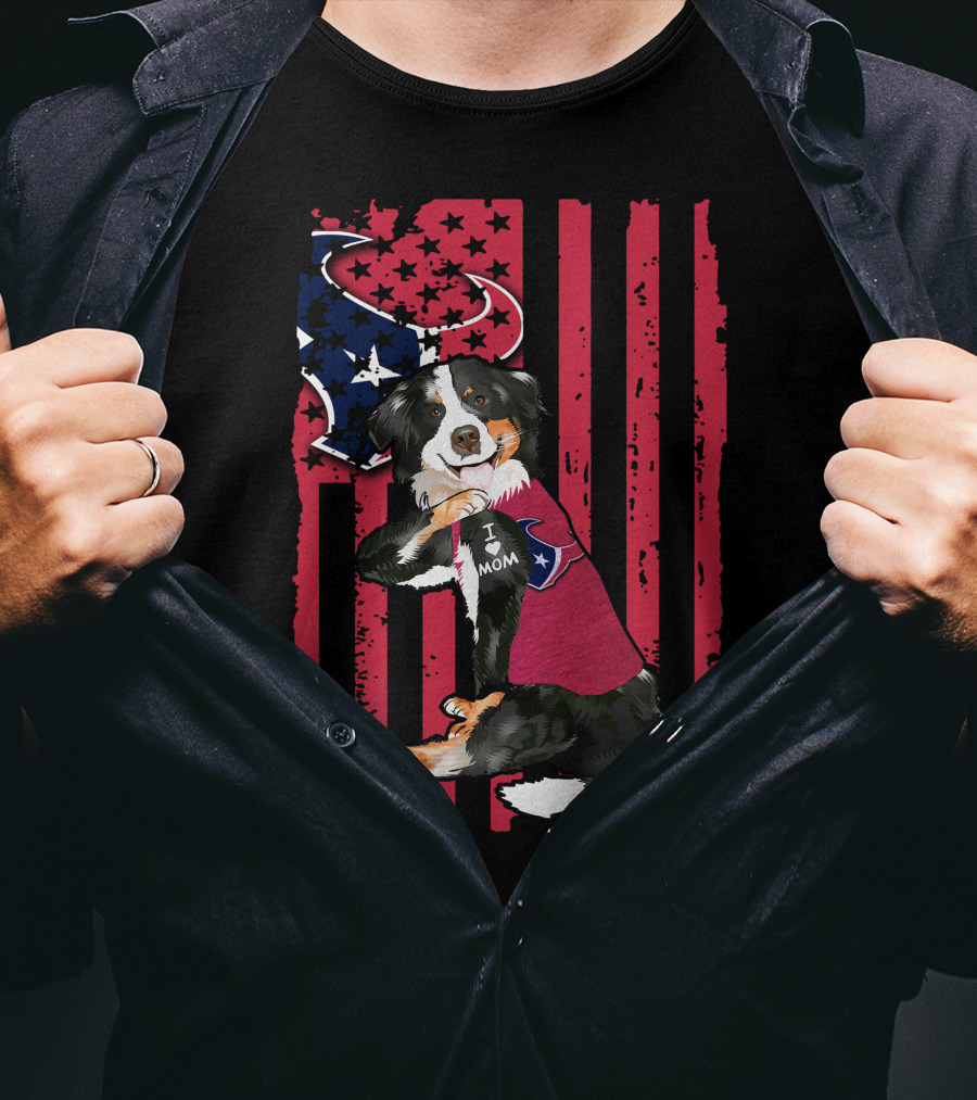 Border Collie I Love Mom Houston Texans Flag T-Shirt