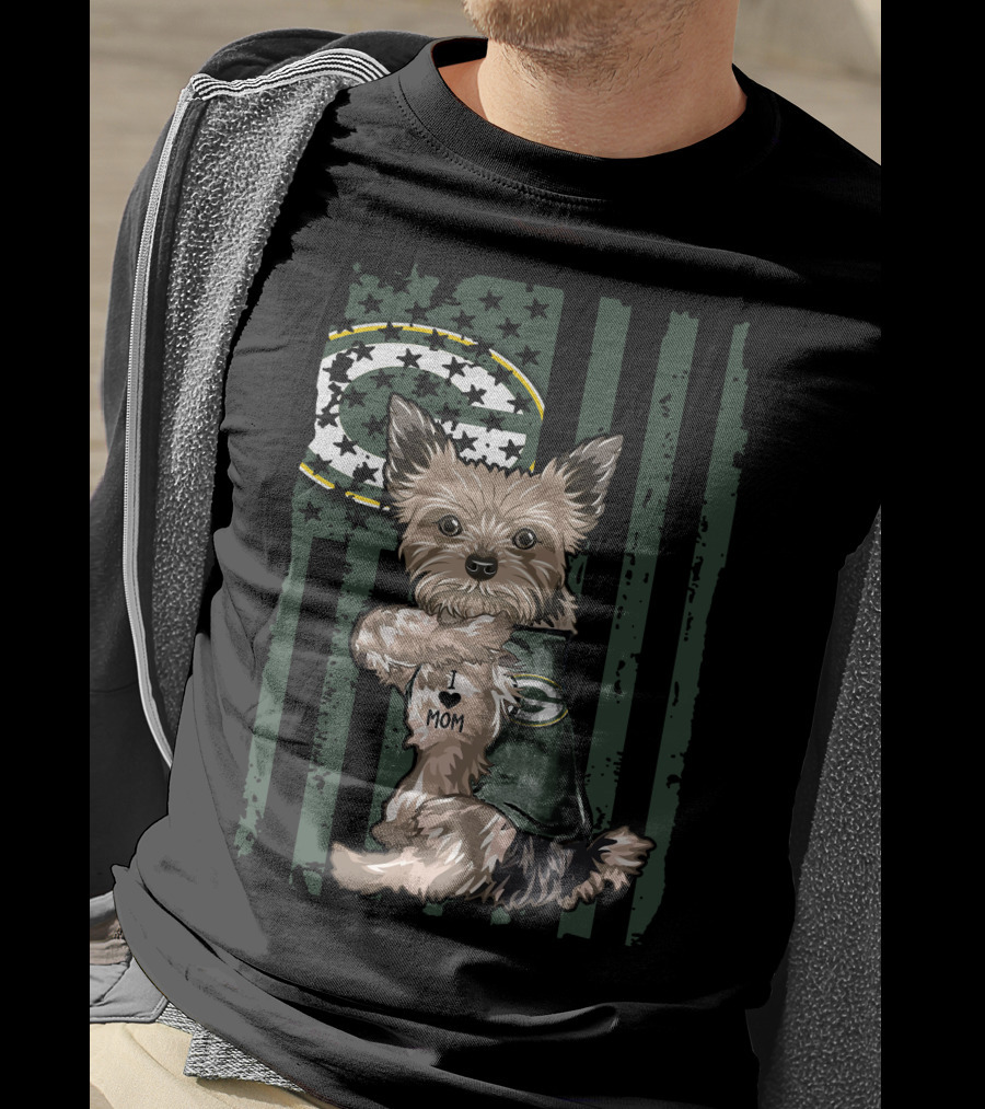 Yorkshire Terrier I Love Mom Green Bay Packers Football T-Shirt