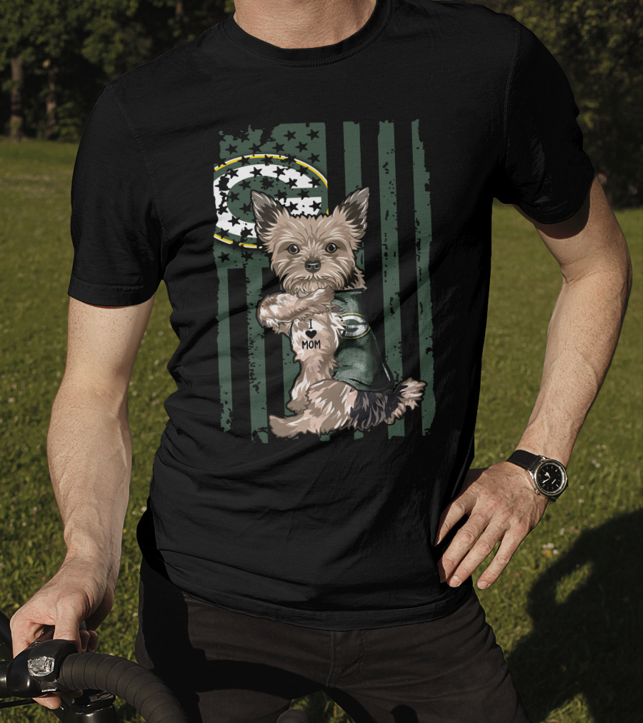 Yorkshire Terrier I Love Mom Green Bay Packers Football T-Shirt