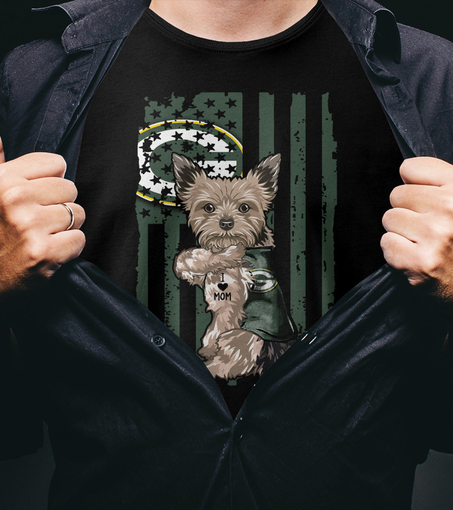 Yorkshire Terrier I Love Mom Green Bay Packers Football T-Shirt