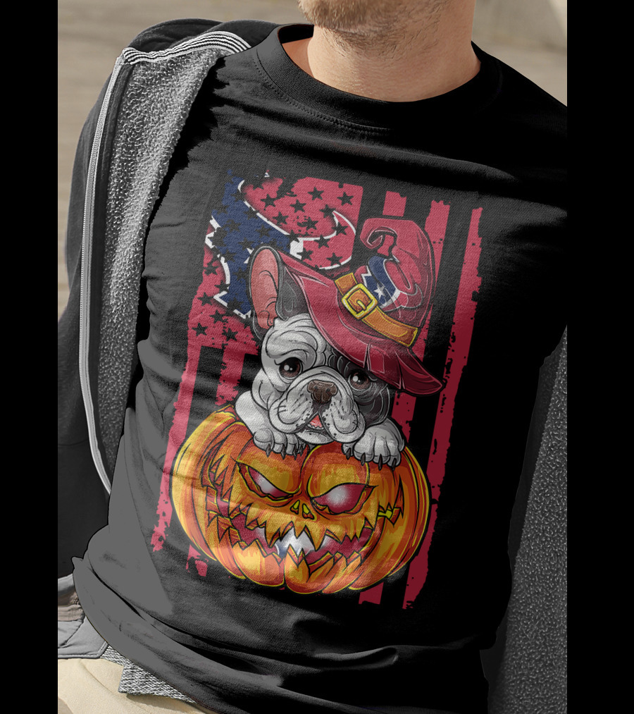 Hlw Bulldog Houston Texans Halloween Pumpkin Background T-Shirt