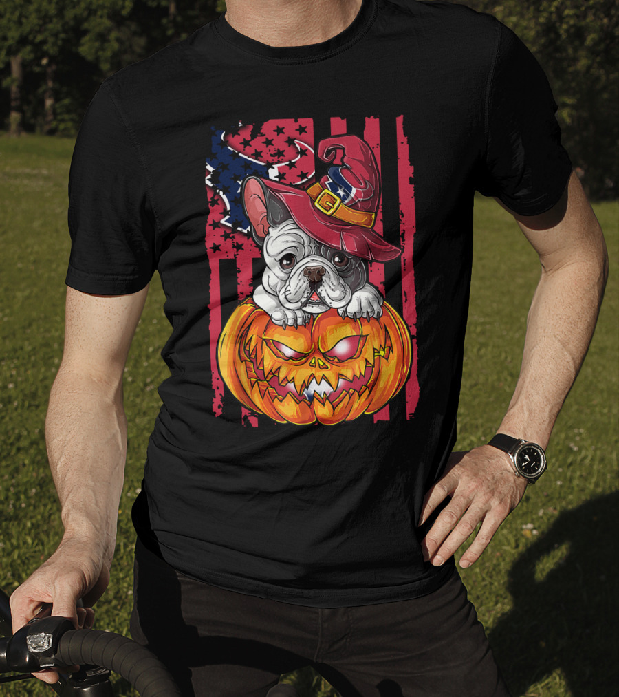 Hlw Bulldog Houston Texans Halloween Pumpkin Background T-Shirt