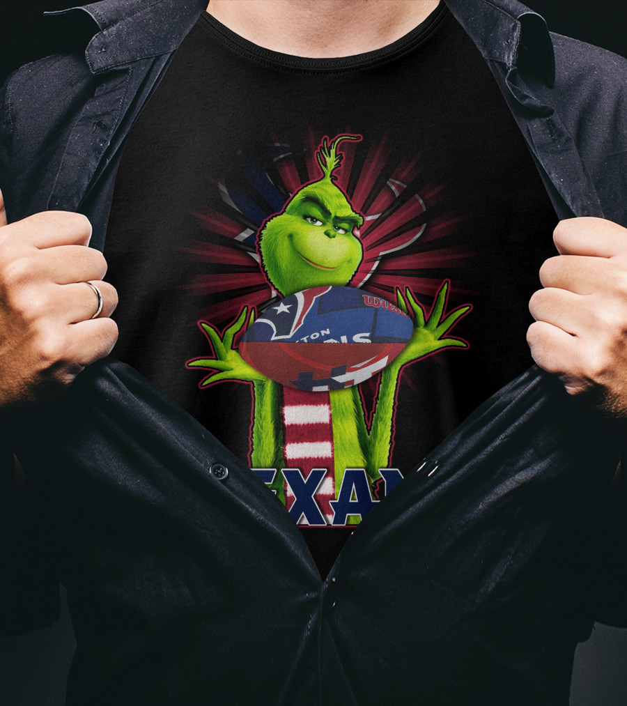 Grinch Holding Houston Texans Football T-Shirt