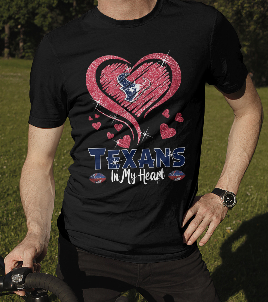 Texans In My Heart Sparkling Hearts T-Shirt