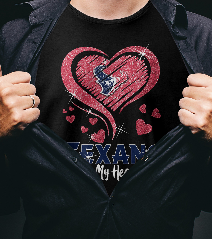 Texans In My Heart Sparkling Hearts T-Shirt