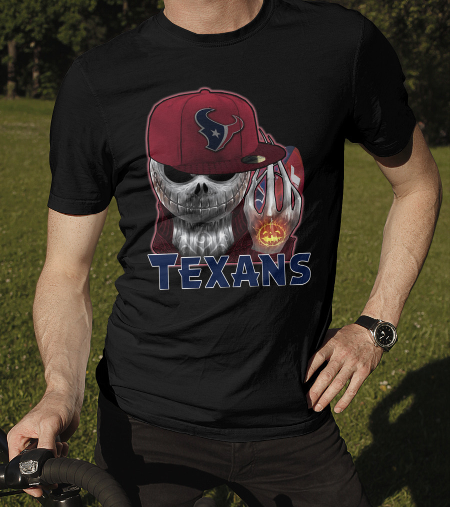 Texans Skull With Houston Cap And Pumpkin Football T-Shirt