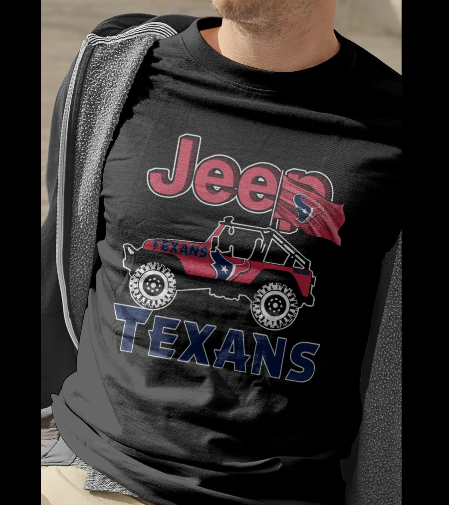 Jeep Houston Texans Logo With Flag And Off-Road T-Shirt