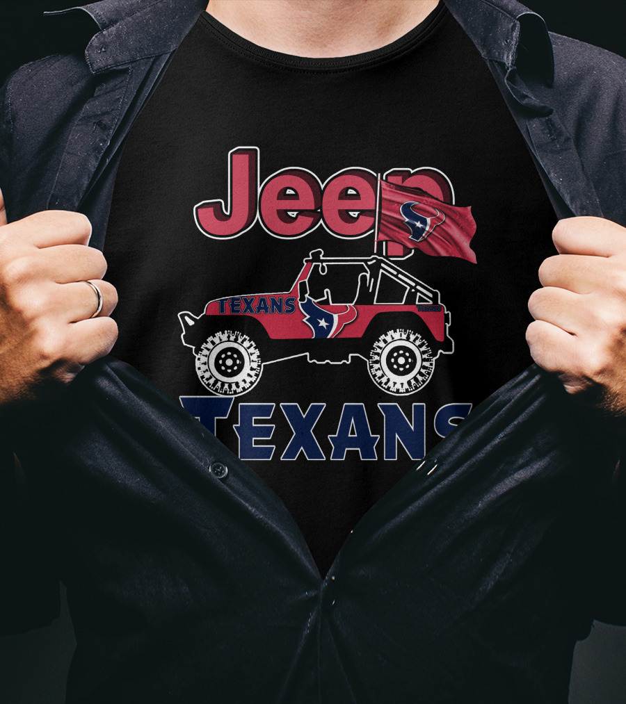 Jeep Houston Texans Logo With Flag And Off-Road T-Shirt