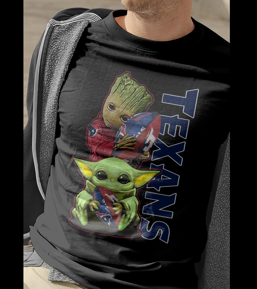 Grzd Houston Texans Groot And Baby Yoda Football Fan T-Shirt