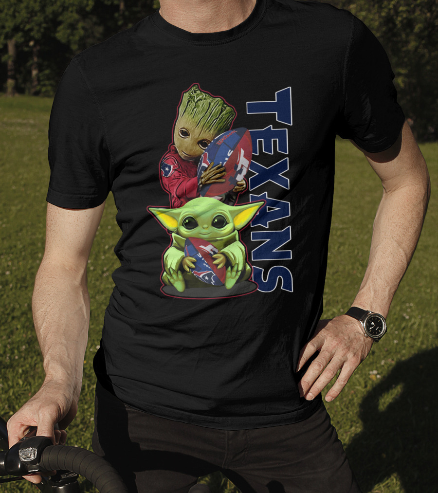 Grzd Houston Texans Groot And Baby Yoda Football Fan T-Shirt