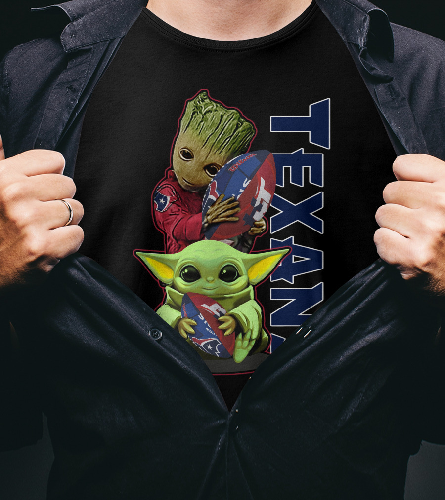 Grzd Houston Texans Groot And Baby Yoda Football Fan T-Shirt