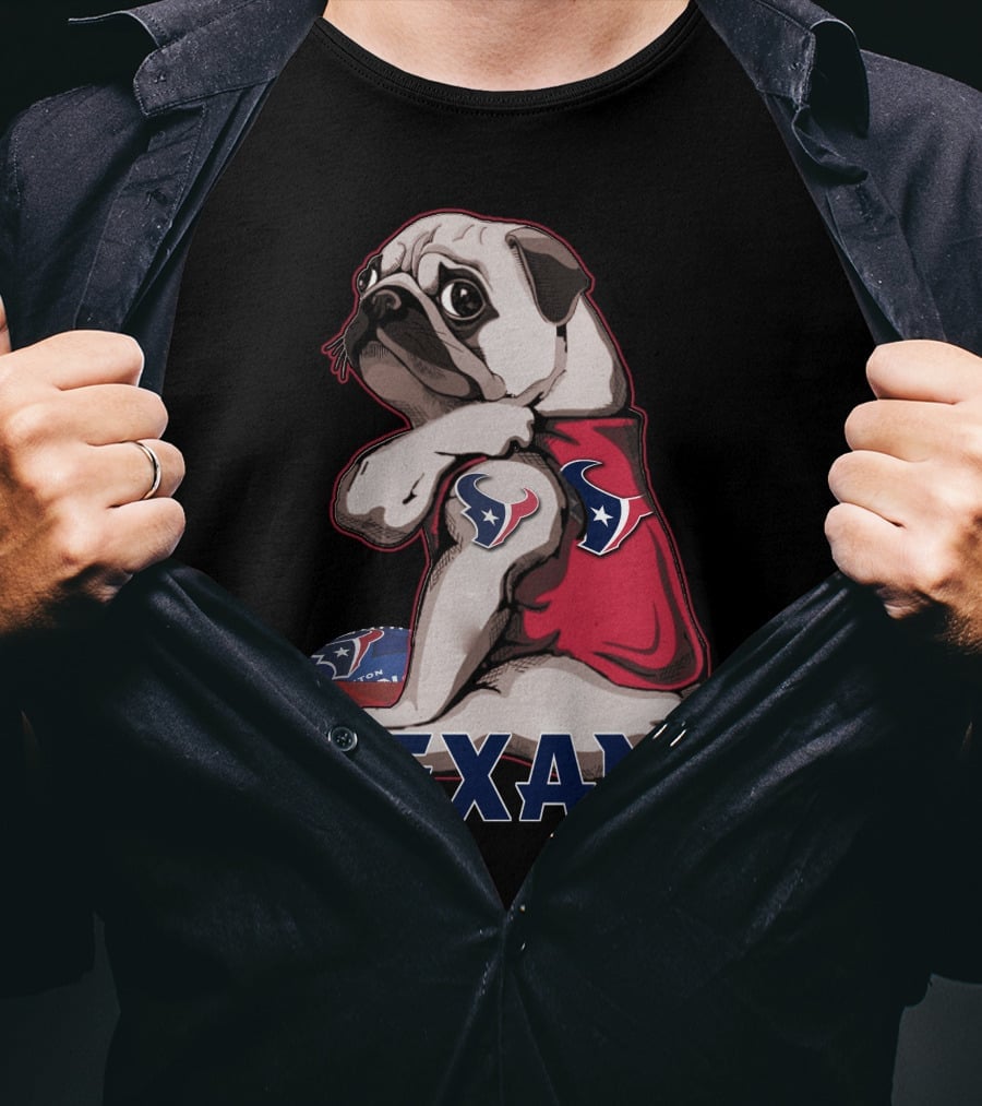 Pug Texans Football Team Fan T-Shirt