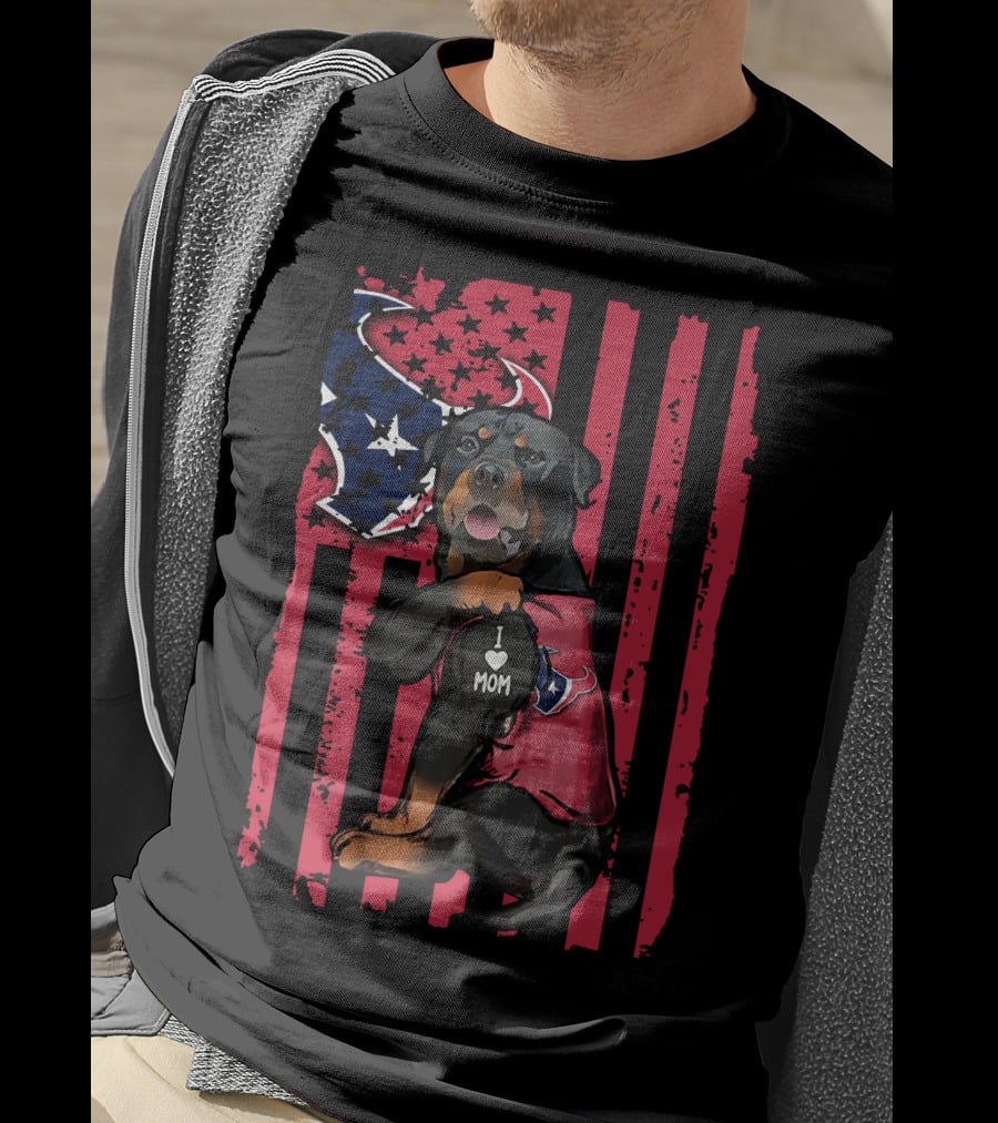 Rottweiler I Love Mom Houston Texans Flag T-Shirt