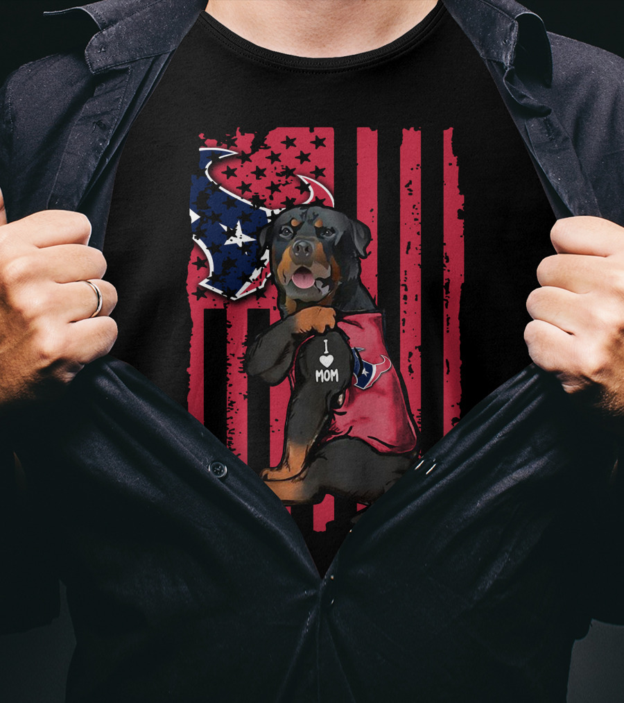 Rottweiler I Love Mom Houston Texans Flag T-Shirt