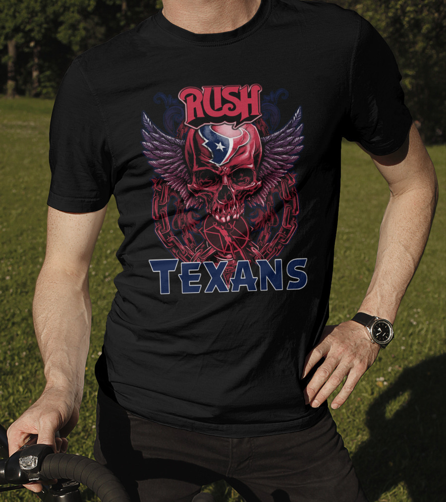 Rush Houston Texans Skull With Wings And Chains T-Shirt