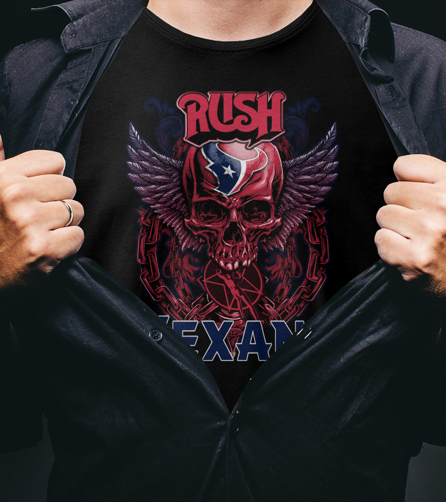 Rush Houston Texans Skull With Wings And Chains T-Shirt