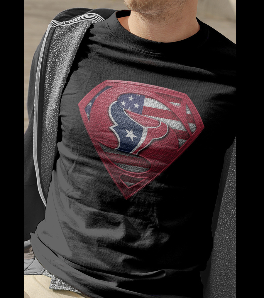 Houston Texans Superman Logo American Flag T-Shirt