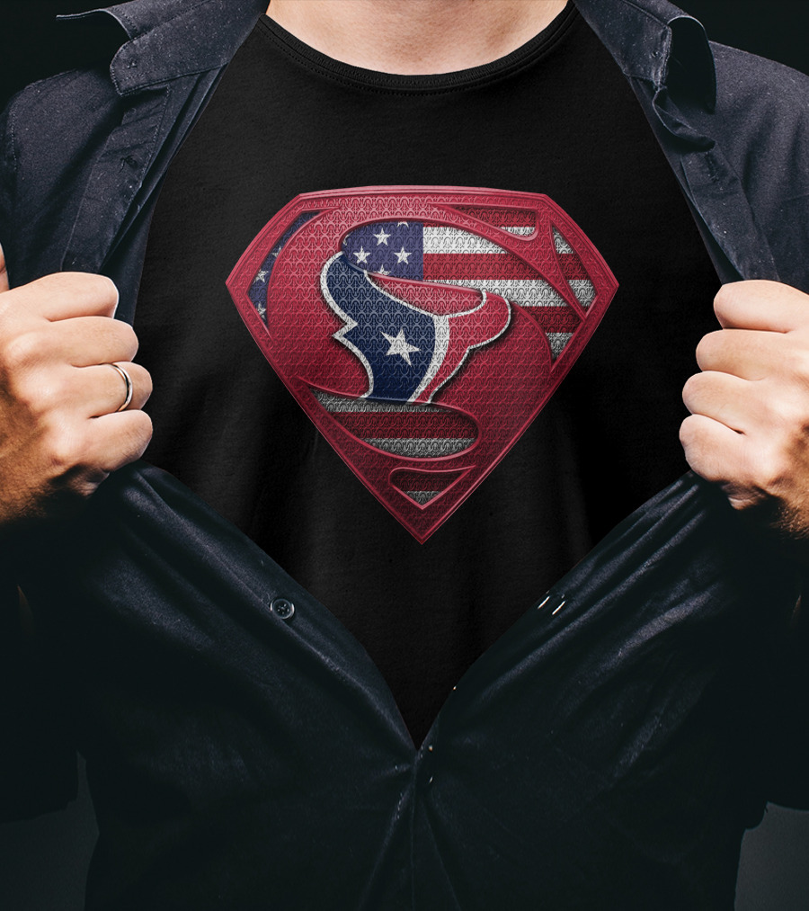Houston Texans Superman Logo American Flag T-Shirt