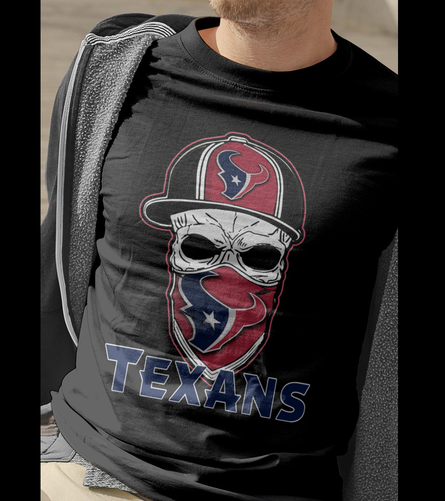 Skull Houston Texans Cap And Bandana T-Shirt