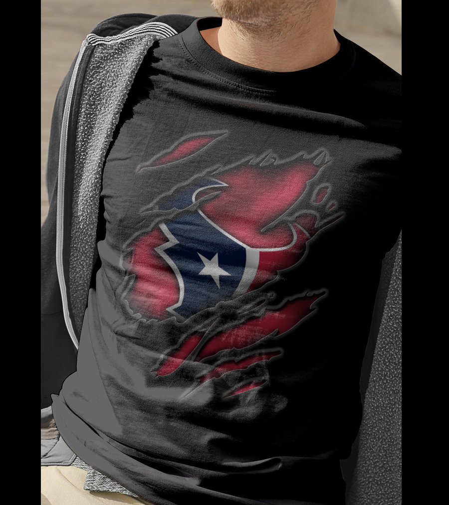 Torn Houston Texans Star Emblem Ripped T-Shirt
