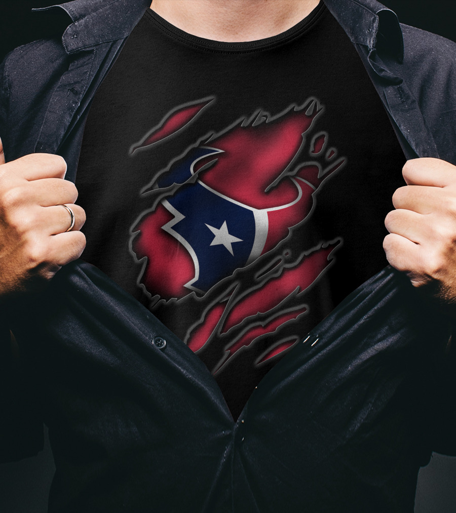 Torn Houston Texans Star Emblem Ripped T-Shirt