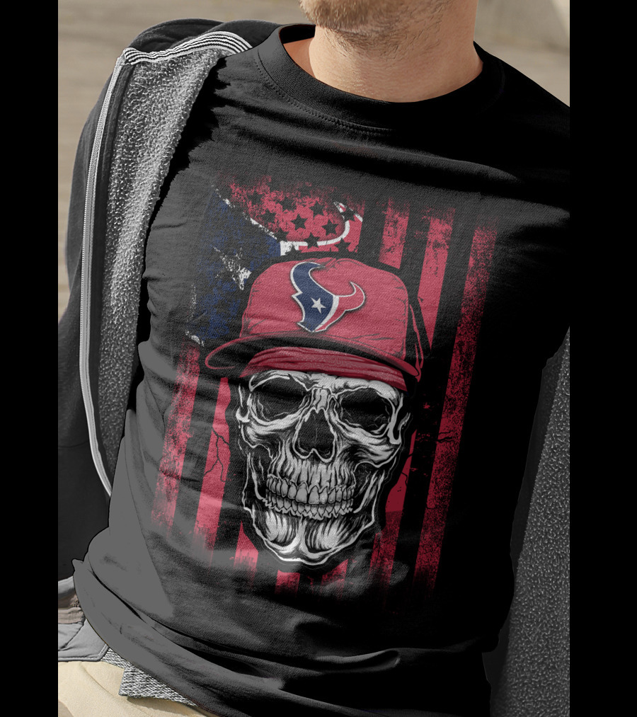 Houston Texans Logo Skull Patriot Flag T-Shirt