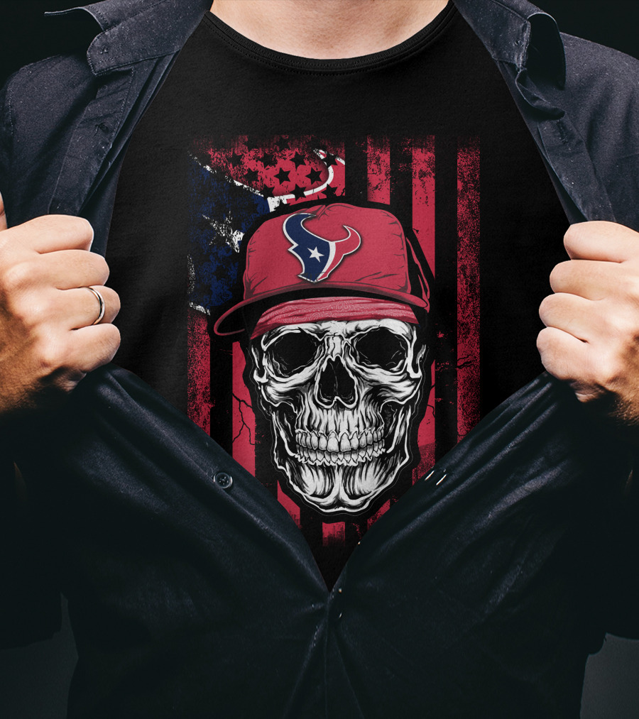 Houston Texans Logo Skull Patriot Flag T-Shirt