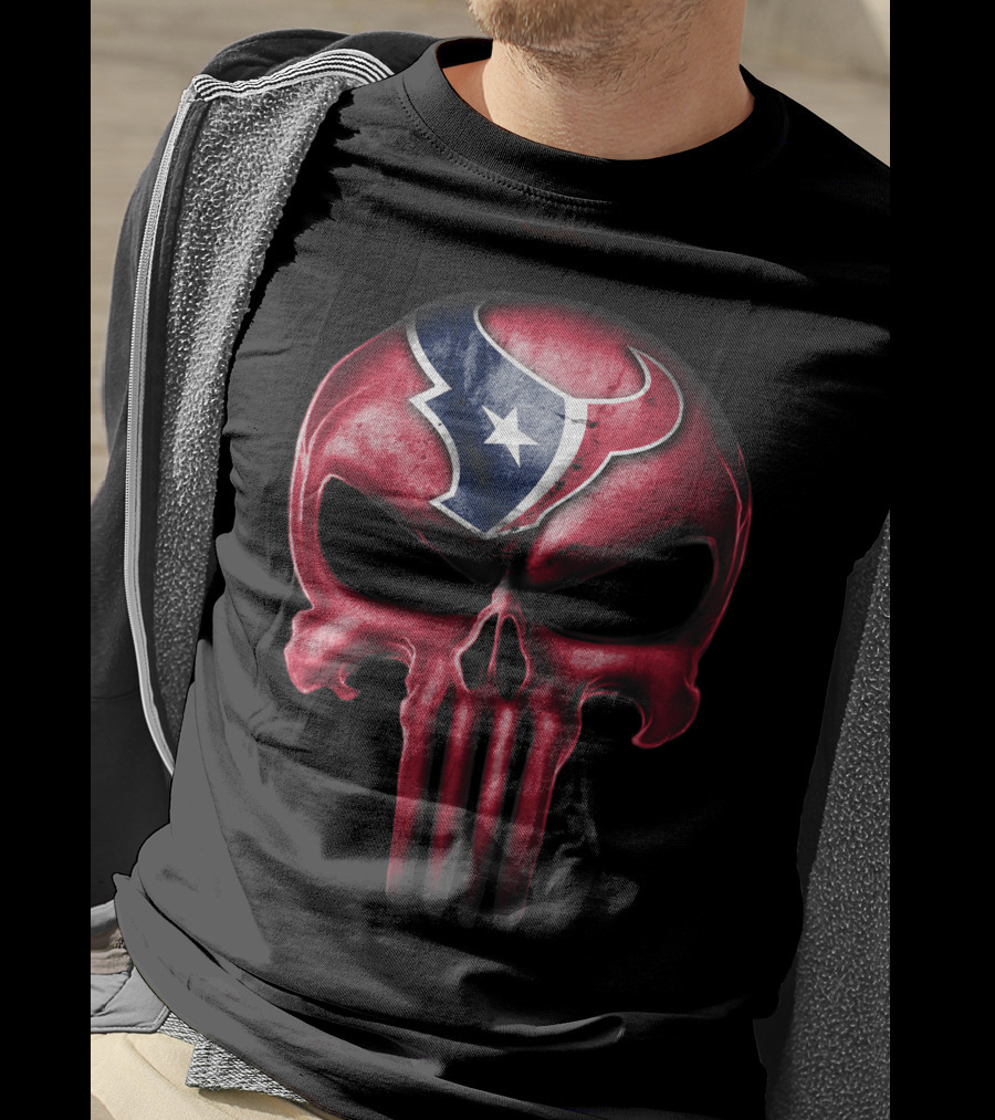 Skull Houston Texans Logo Red And Blue Fusion T-Shirt
